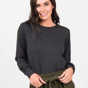 Blouson Tee Long Sleeve Black ivory Dot